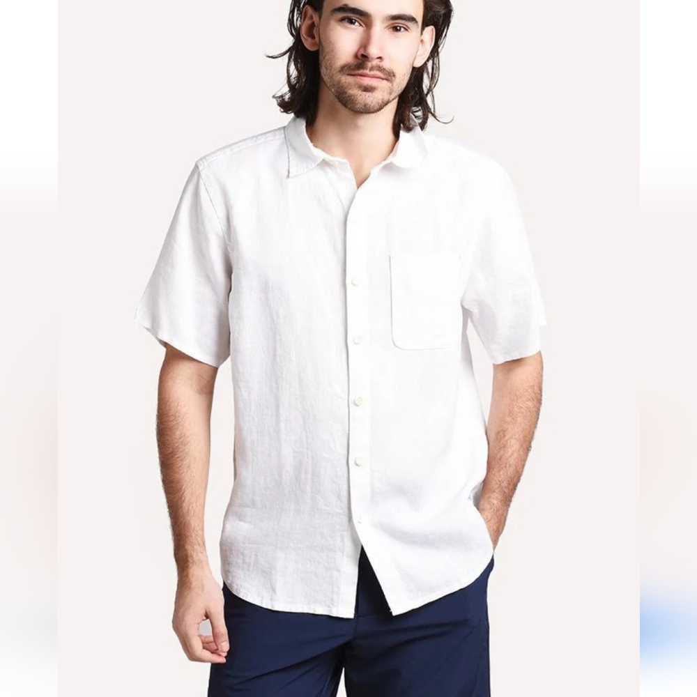 Tommy Bahama Party Breezer T-Shirt White Linen Dress Button Down Short Sleeve